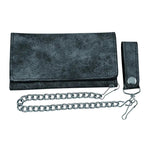Black Trifold Snap Closure Leather Wallet