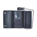 Black Trifold Snap Closure Leather Wallet