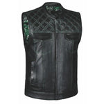 Green Diamond - Unik Mens Premium Leather Diamond Stitch Club Vest