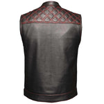 Red Diamond - Mens Premium Leather Diamond Stitch Club Vest