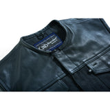 Men's Leather/Denim Combo Vest Without Collar