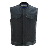 Men's Leather/Denim Combo Vest Without Collar