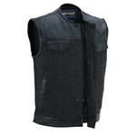 Men's Leather/Denim Combo Vest Without Collar