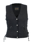 Women's Single Back Panel Smart Access Pockets Denim Vest