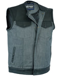 DM934 Men's Perforated Leather/Denim Combo Vest (Black/ Ash Gray)