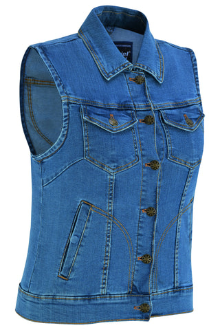 Women's Blue Denim Snap Front Vest