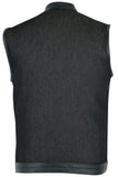 Men's Rough Rub-Off Raw Finish Denim Vest W/Leather Trim - Scoop Collar