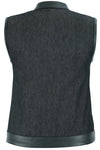 Women's Rough Rub-Off Raw Finish Denim Vest W/Leather Trim