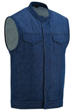 DM976 Men's Blue Rough Rub-Off Raw Finish Denim Vest