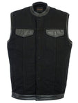 Men's Black Denim Single Panel Concealment Vest W/ Leather Trim