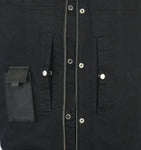 Men's Black Denim Single Panel Concealment Vest W/ Leather Trim