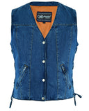 Women's Single Back Panel Denim Vest with Smart Access Pocket - Blue