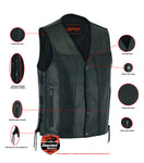 Ranger Motorcycle Leather Vest - Single Back Panel with Smart Access Pockets