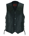 Traditional Single Back Panel Concealed Carry Motorcycle Vest - Black