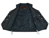 Titan Motorcycle Leather Vest - Single Back Panel with Buffalo Nickel Head Snaps and Smart Access Pockets