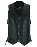 Titan Motorcycle Leather Vest - Single Back Panel with Buffalo Nickel Head Snaps and Smart Access Pockets