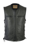 Men's Zipper Front Single Back Panel Concealed Carry Leather Vest