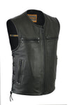 Men's Zipper Front Single Back Panel Concealed Carry Leather Vest