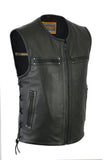 Men's Zipper Front Single Back Panel Concealed Carry Leather Vest