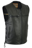 Men's Zipper Front Single Back Panel Concealed Carry Leather Vest