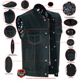 Men's Paisley Black Leather Motorcycle Vest