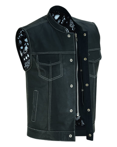 Men's Paisley Black Leather Motorcycle Vest