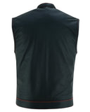 Men's LEATHER VEST WITH RED STITCHING AND USA INSIDE FLAG LINING