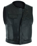 Drop Zone Men's Leather Motorcycle Vest - Black