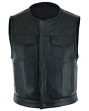 Drop Zone Men's Leather Motorcycle Vest - Black