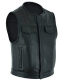 Drop Zone Men's Leather Motorcycle Vest - Black