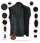 Mens Upgraded Style Leather Biker Vest Smart Access Pockets