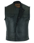 Mens Upgraded Style Leather Biker Vest Smart Access Pockets