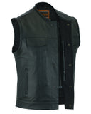 Mens Upgraded Style Leather Biker Vest Smart Access Pockets