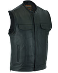 Mens Upgraded Style Leather Biker Vest Smart Access Pockets