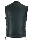 Men's Black Motorcycle Leather Vest with Smart Access Pockets, Gunmetal Zipper