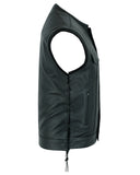 Men's Black Motorcycle Leather Vest with Smart Access Pockets, Gunmetal Zipper