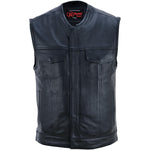 Men’s Black Milled Leather Concealed Vest