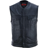 Men’s Black Milled Leather Concealed Vest