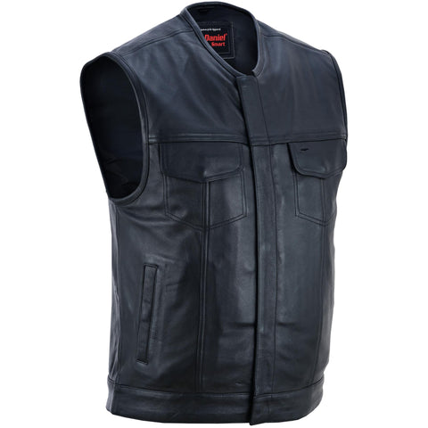 Men’s Black Milled Leather Concealed Vest