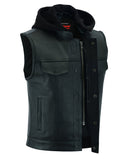 Men’s Premium Cowhide Concealment Vest with Removable Hood