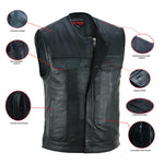 Upgraded Style  Mens Leather Motorcycle Vest with Smart Access Pockets