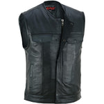 Upgraded Style  Mens Leather Motorcycle Vest with Smart Access Pockets