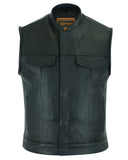 Frontier Motorcycle Leather Vest - Snap Closure, Milled Cowhide, Scoop Collar & Hidden Zipper with Smart Access Pockets