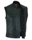 Frontier Motorcycle Leather Vest - Snap Closure, Milled Cowhide, Scoop Collar & Hidden Zipper with Smart Access Pockets