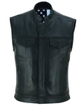 Private Black Leather Vest with Smart Access Pockets