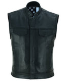 Private Black Leather Vest with Smart Access Pockets