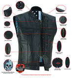 Private Black Leather Vest with Smart Access Pockets