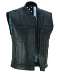 Private Black Leather Vest with Smart Access Pockets