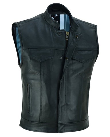 Private Black Leather Vest with Smart Access Pockets