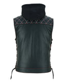 Road Edge Black Leather Vest with Smart Pockets & Removable Hood